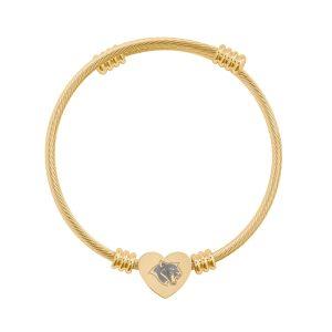 Engravable Cougar Heart Cuff Bracelet – Personalized Cable Bangle in Silver or Gold